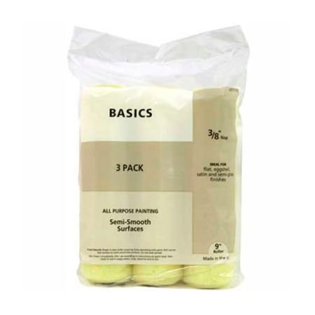 General Paint Master Painter 9" Basics Roller Cover, 3/8" Nap, Knit, Semi Smooth, 3 Pack - 697773